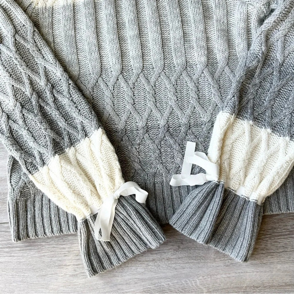 Max Studio Colour  Block Wool Blend Cable Knit Ruffle Sleeve Sweater - Picture 8 of 13